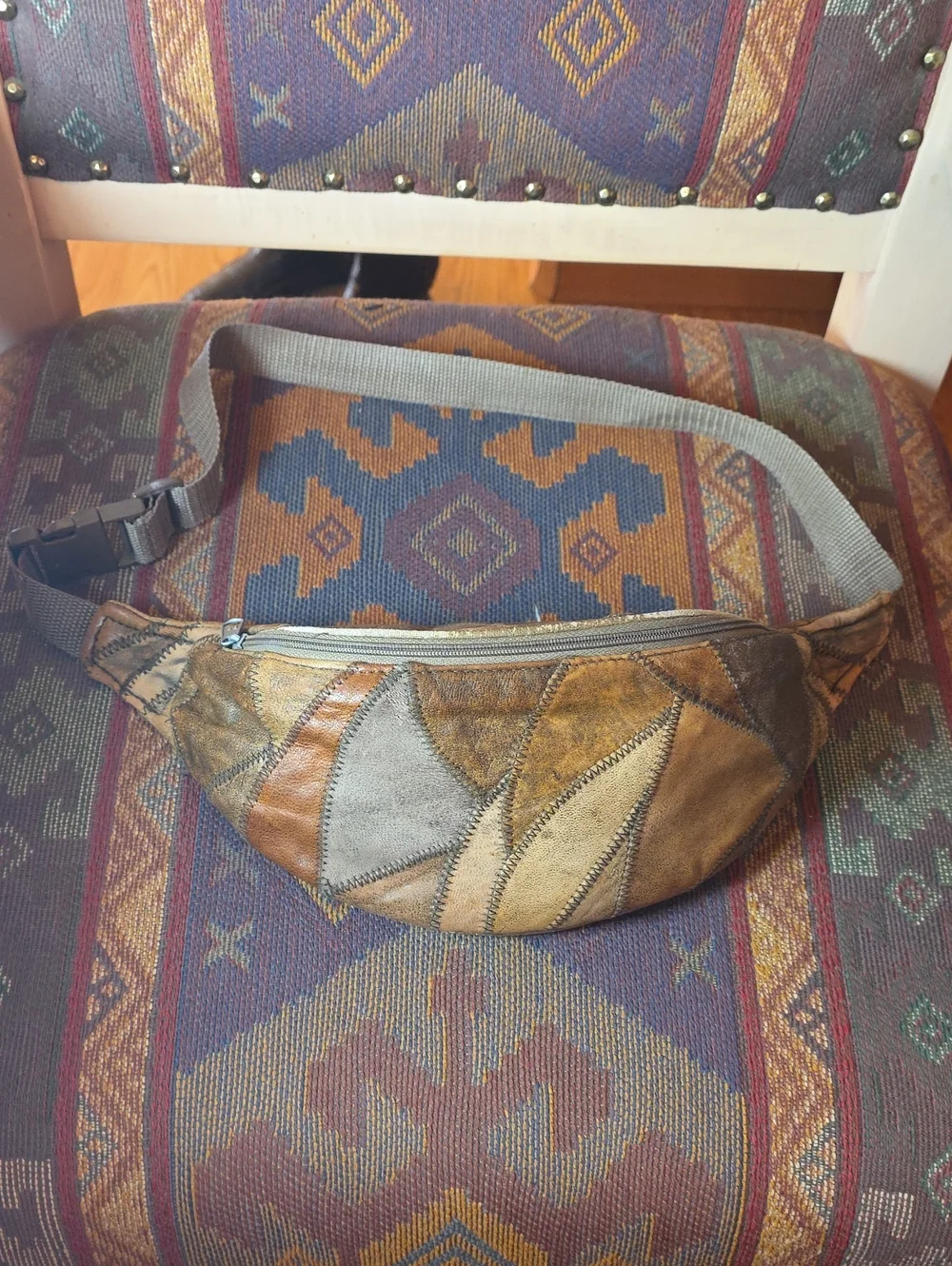 Vintage 90's Boho  Distressed Leather Patchwork Fanny Pack Sling Bag